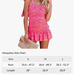 Women's Summer Floral Spaghetti Strap Square Neck Ruffle Tie Mini Smocked Dress